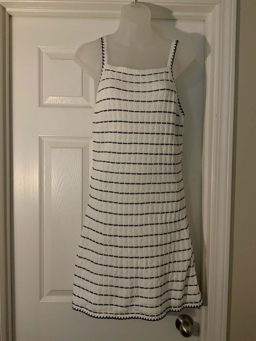 Abercrombie Kids Girls' Crochet-Style Knit Square Neck Striped Mini Dress
